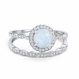 Two Piece Engagement Ring Round Lab Created White Opal 925 Sterling Silver