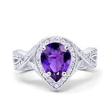 Teardrop Engagement Bridal Ring Simulated Amethyst CZ 925 Sterling Silver