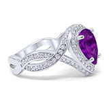 Teardrop Engagement Bridal Ring Simulated Amethyst CZ 925 Sterling Silver