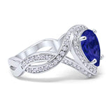 Teardrop Engagement Bridal Ring Simulated Blue Sapphire CZ 925 Sterling Silver