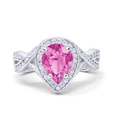 Teardrop Engagement Bridal Ring Simulated Pink CZ 925 Sterling Silver