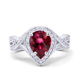 Teardrop Engagement Bridal Ring Simulated Ruby CZ 925 Sterling Silver