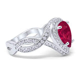 Teardrop Engagement Bridal Ring Simulated Ruby CZ 925 Sterling Silver
