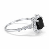 Halo Engagement Ring Cushion Simulated Black CZ 925 Sterling Silver