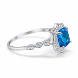 Halo Engagement Ring Cushion Simulated Blue Topaz CZ 925 Sterling Silver