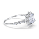 Halo Art Deco Engagement Ring Cushion Simulated CZ 925 Sterling Silver
