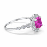 Halo Engagement Ring Cushion Simulated Pink CZ 925 Sterling Silver