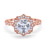 Halo Engagement Ring Cushion Rose Tone, Simulated CZ 925 Sterling Silver