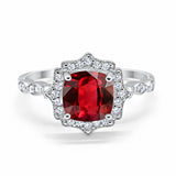 Halo Engagement Ring Cushion Simulated Ruby CZ 925 Sterling Silver