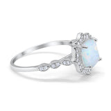 Halo Engagement Ring Cushion Lab Created White Opal 925 Sterling Silver