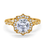 Art Deco Engagement Ring Yellow Tone, Simulated Cubic Zirconia 925 Sterling Silver