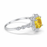 Halo Engagement Ring Cushion Simulated Yellow CZ 925 Sterling Silver