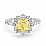 Halo Engagement Ring Cushion Simulated Yellow CZ 925 Sterling Silver
