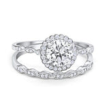 Two Piece Halo Engagement Ring Round Simulated CZ 925 Sterling Silver