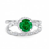 Two Piece Halo Wedding Ring Round Simulated Green Emerald CZ 925 Sterling Silver