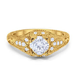 Vintage Design Solitaire Wedding Ring Yellow Tone, Simulated CZ 925 Sterling Silver