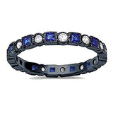 Bezel Set Eternity Ring Alternating Black Tone, Simulated Blue Sapphire CZ 925 Sterling Silver
