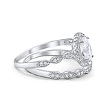 Halo Bridal Set Piece Oval Simulated Cubic Zirconia Ring 925 Sterling Silver