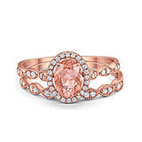 Halo Bridal Set Piece Oval Rose Tone, Simulated Morganite CZ Ring 925 Sterling Silver