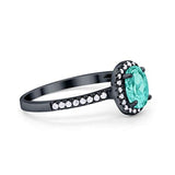 Halo Oval Engagement Ring Black Tone, Simulated Paraiba Tourmaline CZ 925 Sterling Silver