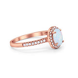Halo Oval Rose Tone, Lab Created White Opal Wedding Ring 925 Sterling Silver