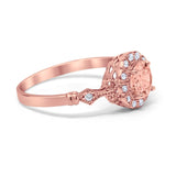 Halo Fancy Wedding Ring Round Rose Tone, Simulated Morganite CZ 925 Sterling Silver