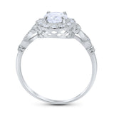 Halo Fancy Wedding Ring Round Simulated Cubic Zirconia 925 Sterling Silver