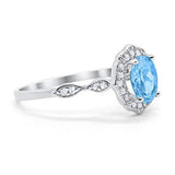 Antique Style Wedding Ring Oval Simulated Aquamarine CZ 925 Sterling Silver