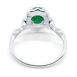 Antique Style Wedding Ring Oval Simulated Green Emerald CZ 925 Sterling Silver