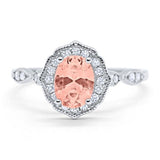 Antique Style Wedding Ring Oval Simulated Morganite CZ 925 Sterling Silver