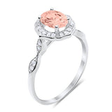 Antique Style Wedding Ring Oval Simulated Morganite CZ 925 Sterling Silver