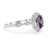Antique Style Wedding Ring Oval Simulated Rainbow CZ 925 Sterling Silver