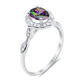 Antique Style Wedding Ring Oval Simulated Rainbow CZ 925 Sterling Silver