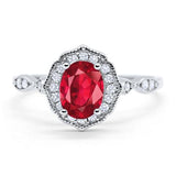Antique Style Oval Engagement Ring Simulated Ruby CZ 925 Sterling Silver