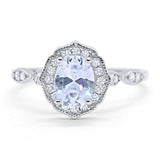 Antique Style Oval Engagement Ring Simulated Cubic Zirconia 925 Sterling Silver