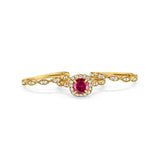 Halo Three Piece Wedding Yellow Tone, Simulated Ruby CZ Rings 925 Sterling Silver