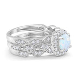 Halo Three Piece Wedding Bridal Lab Created White Opal Ring 925 Sterling Silver