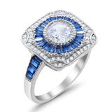 Antique Style Engagement Ring Baguette Simulated Blue Sapphire CZ 925 Sterling Silver