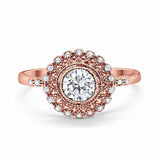 Halo Engagement Ring Bezel Round Rose Tone, Simulated CZ 925 Sterling Silver