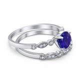 Art Deco Engagement Piece Ring Simulated Blue Sapphire CZ Round 925 Sterling Silver