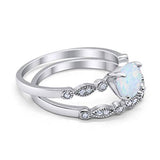 Art Deco Engagement Ring Lab Created White Opal Round 925 Sterling Silver
