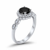 Floral Art Wedding Ring Simulated Black Cubic Zirconia 925 Sterling Silver