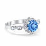 Halo Floral Art Deco Wedding Ring Simulated Blue Topaz CZ 925 Sterling Silver