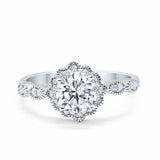 Halo Floral Art Deco Wedding Ring Simulated Cubic Zirconia 925 Sterling Silver