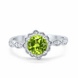 Floral Art Wedding Ring Simulated Peridot Cubic Zirconia 925 Sterling Silver