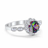 Floral Art  Engagement Ring Simulated Rainbow CZ 925 Sterling Silver