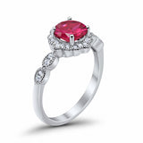 Floral Art Engagement Ring Simulated Ruby CZ 925 Sterling Silver
