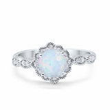Floral Art Wedding Engagement Ring Lab Created White Opal 925 Sterling Silver