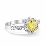 Floral Art Wedding Ring Simulated Yellow Cubic Zirconia 925 Sterling Silver