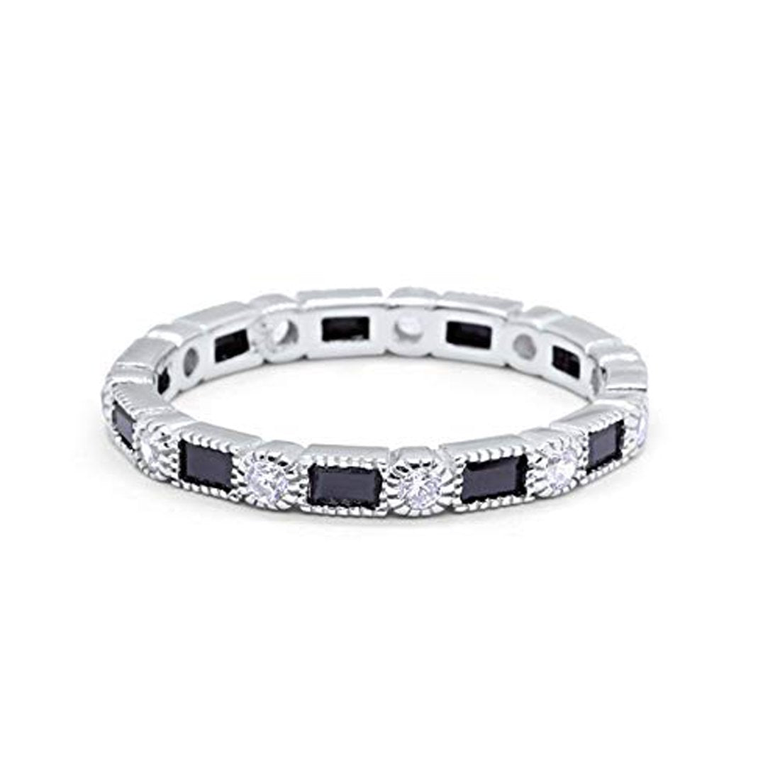 Full Eternity Wedding Band Simulated Black Cubic Zirconia 925 Sterling Silver
